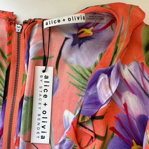 NWT Alice + Olivia Sachi Floral Palm Coral Romper Size 0 - Picture 7 of 14